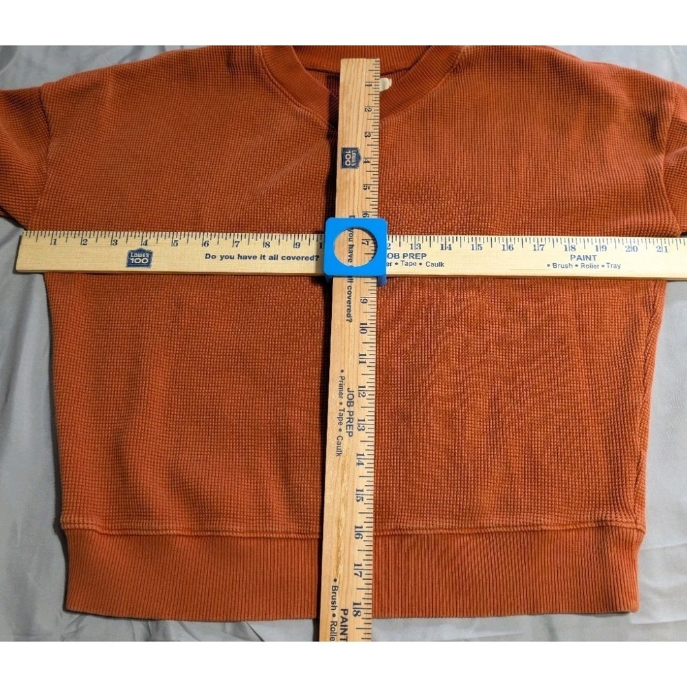 Madewell Waffle Knit Sweatshirt Womens Small Rust Orange V Neck Thermal Pullover - Picture 4 of 6